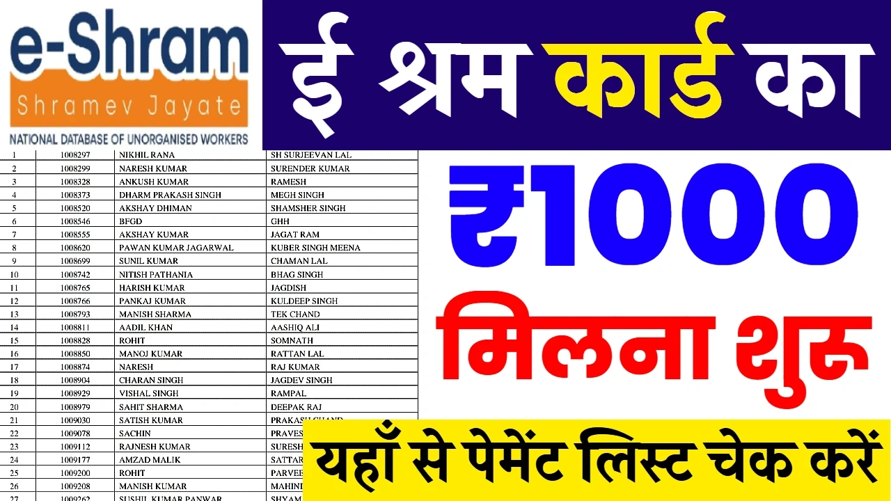 E Shram Card New Payment List 2025