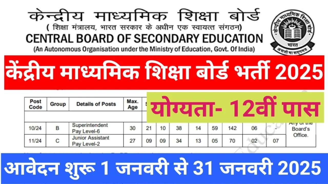 CBSE Junior Assistant Vacancy