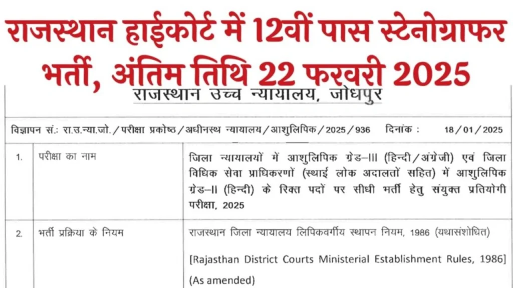 Rajasthan High Court Stenographer Vacancy