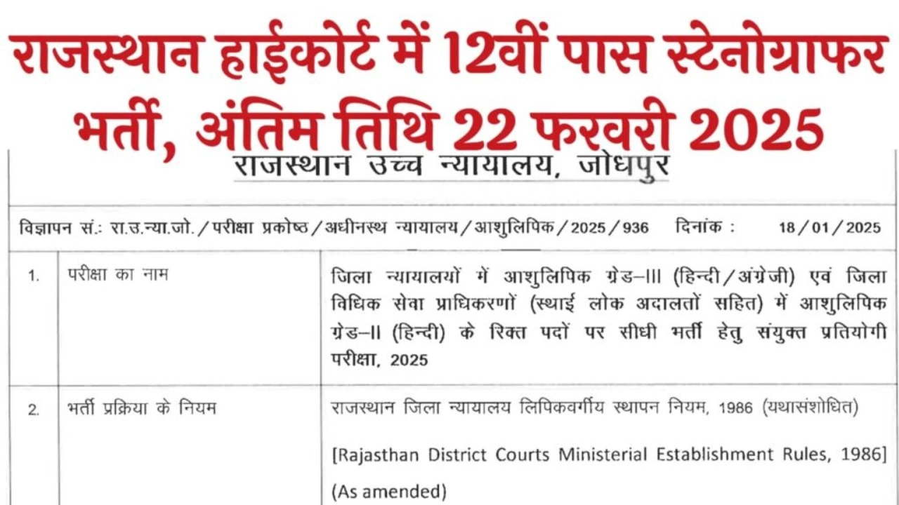 Rajasthan High Court Stenographer Vacancy